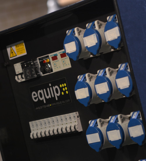 an electricity power device with the equip logo.